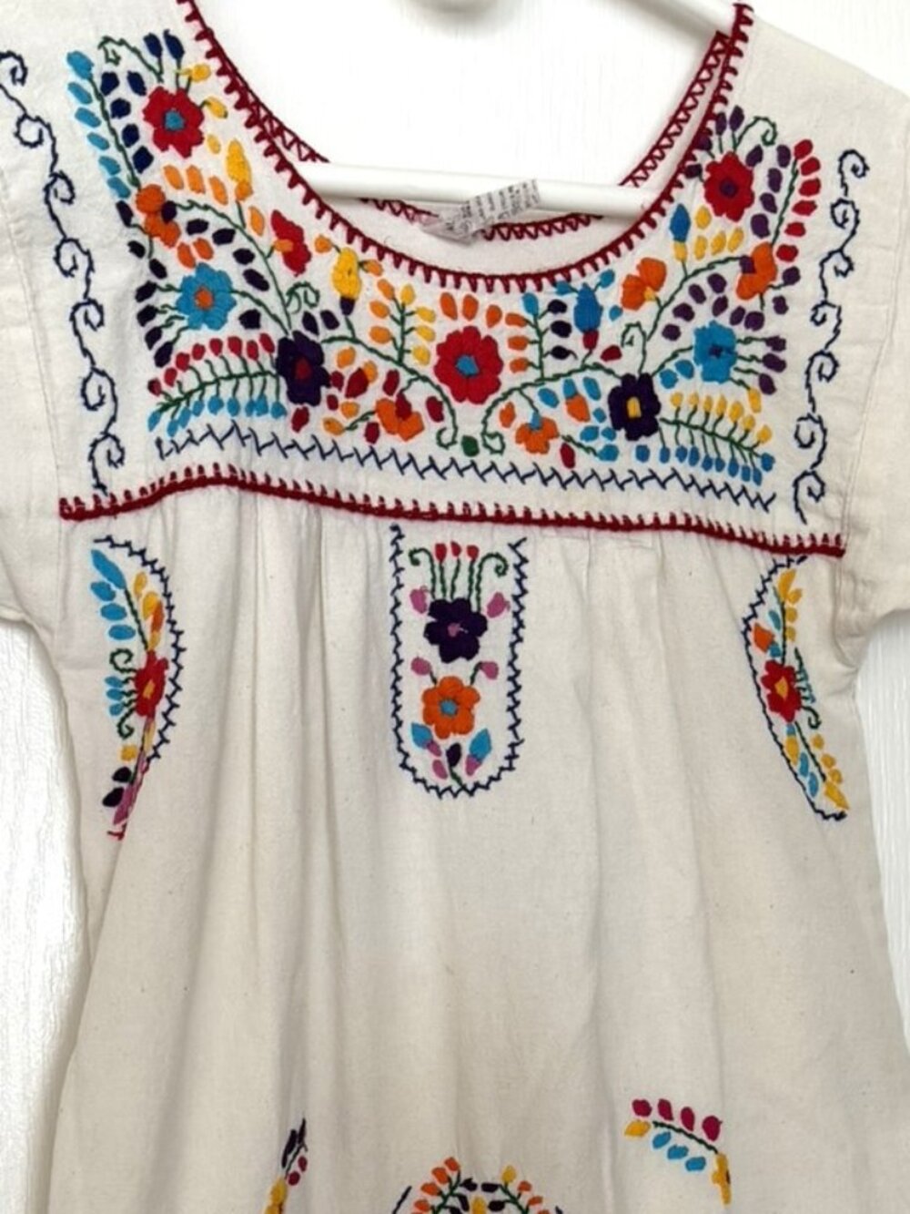 Girls Mexican Floral Embroidered Dress Size 10 Made In Mexico